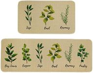 Herb Plant Rug Set- Sage/Parsley/Bay Leaves/Rosemary/Basil/Oregano Kitchen Rugs with Runner, Kitchen Mat Set of 2, Kitchen Decor Accessories Things, Floor Mat for Home Kitchen, 17x30 and 17x47 Inch