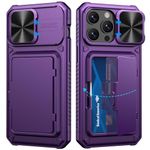 ATATOO for iPhone 15 Pro Max Case Wallet, Built-in Card Holder(Store 4-5 Cards) & Slide Camera Cover & Kickstand, Military Grade Protection, Shockproof Rugged Case for iPhone 15 Pro Max (Dark Purple)