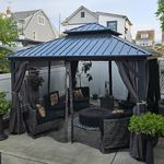 Domi Hardtop Gazebos 10x10FT, Aluminum Metal Gazebo with Galvanized Steel Double Roof Canopy, Curtain and Netting, Permanent Gazebo Pavilion for Patio, Backyard, Deck and Lawn, Grey