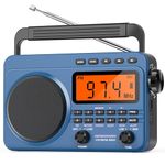 Digital AM FM Shortwave Radio with Best Reception,4000mAh Rechargeable Portable Radio with NOAA Weather Alert, Big Speaker, Digital Tuner and Stereo Earphone (Blue)