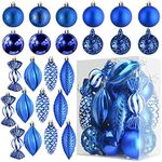 Prextex Christmas Tree Ball Ornaments - Blue Christmas Ornaments Set for Christmas, Holiday, Wreath and Party Decorations (24 pcs - Small, Medium, Large) Shatterproof