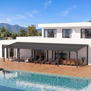 Aoxun 42' x 10' Pergola for Patio, Gazebo with Sloped Roof, Grill Pergola Large Wall-Mounted Heavy Duty Awnings, for Backyard, Deck, Patio