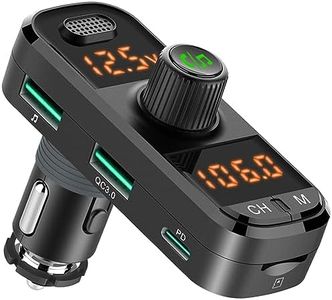 Transmisor Bluetooth FM para Coche, Adaptador Encendedor MúSica, Adaptador Radio Reproductor MP3 con Carga Rápida PD y QC 3,0, Manos Libres Inalámbrico, Soportes Tarjeta TF/USB Flash/Aux