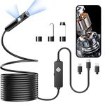 PAPIBLU Dual Lens Endoscope Inspection Camera, Semi-Rigid Snake Cable Endoscope, 1920P HD Dual Lens, Endoscope Camera with Light 8+1 Adjustable LED Lights (5M-Dual Lens)