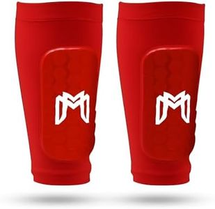 MediCaptain Mini Shin Guards Soccer – Built in Shin Pad Sleeves for Mens, Women, Teens - Small Shin Guards - Lightweight, Breathable Shin Defender Leg Protection (Red, Maxi)