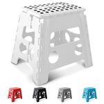 KEPLIN 13 Inch Heavy Duty Folding Step Stool | Non-Slip Foldable Footstool for Toddlers, Children & Adults | Portable, Lightweight Plastic Footstep w/Carrying Handle for Indoor or Outdoor (White)