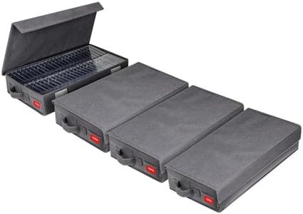 NUSWOR Upgrades Cassette Tape Storage Box - Dust-proof Cassette Racks with Lid - Audio Cassette Holder Pack of 4- Holds 192 Cassette Cases - 16.34 x 9.25 x 3.4 Inches - Grey