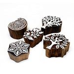 Hashcart | Set of 5 | Paisley and Tree Design Wooden Stamps Printing Blocks for Pottery Crafts Tattoo Handcarved Indian Textile Printing Blocks