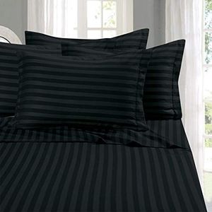 Elegant Comfort Best, Softest, Coziest 6-Piece Sheet Sets! - 1500 Thread Count Egyptian Quality Luxurious Wrinkle Resistant 6-Piece Damask Stripe Bed Sheet Set, King Black