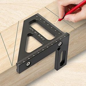 KETIPED Metric 3D Multi-Angle Measuring Ruler,45/90 Degree Aluminum Alloy Woodworking Square Protractor, Miter Triangle Ruler High Precision Layout Measuring Tool for Engineer Carpenter,002BK