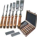 HAWERK Wood Chisel Set - Wood Carving Chisels with Premium Wooden Case - Includes 6 pcs Wood Chisels & 2 Sharpening Stones