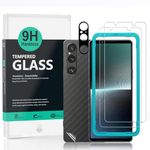 Screen Protector For Sony Xperia 1 V 5G 6.5"[2 Pack],with 2Pcs Tempered Glass,1Pc Camera Lens Protector,1Pc Backing Carbon Fiber Film[Fingerprint Reader,Easy to install]