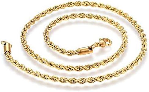 Fashewelry 10Pcs 3mm Real 18K Gold Plated Twisted Rope Chain Necklace 19.7" Unisex Stainless Steel Chain Link Necklace with Lobster Clasp for Women Men DIY Jewelry Making Findings