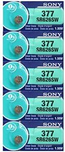 Sony Battery 377 (SR626SW) Silver Oxide 1.55V (5 Batteries Per Pack)