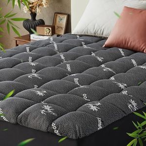 Lakora Bamboo Viscose Queen Mattress Topper 1000GSM for Back Pain Relief, Thick Pillowtop Mattress Pad with 45CM Deep Pocket, Dark Grey Bamboo Print