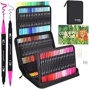 Sonlaryin Colouring Pens, 132 Dual Tip Brush Pens with Fineliner & Brush Tip Pens, Felt Tip Pens for Adults Kids, Coloured Pens with Case for Drawing, Colouring, Sketching, Easter, Christmas