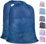 Extra Large Heavy Duty Lead-Free Diamond Mesh Laundry Bags with ID Tag - 2 Pack 27.5 x 35.5 inches, Durable Laundry Liner, Drawstring Bags, Machine Washable Bag for College, Apartment Dweller - Blue