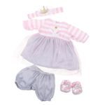 JC Toys | Berenguer Boutique | Baby Doll Outfit | Pink Striped Dress with Tulle Skirt, Shorts, Headband, and Booties | Ages 2+ | Fits Dolls 14"- 18"