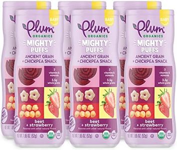Plum Organics Mighty Puffs Organic Baby Food - Beet and Strawberry - 1.85 oz Canister (Pack of 6) - Ancient Grains and Chickpea Snacks