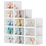 SIMPDIY Shoe Storage Box,12 pcs Shoe Box Clear Plastic Stackable, Shoe Organizer Containers with Lids for Women/Men,Fit up to UK 12