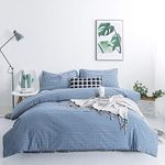 SUSYBAO Royal Blue Duvet Cover Queen 100% Washed Cotton Blue Checkered Duvet Cover 3 Pieces Set 1 Royal Blue Gingham Duvet Cover with Zipper Ties 2 Pillowcases Farmhouse Soft Blue Plaid Bedding Set