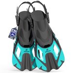 EMSINA Snorkel Fins Adjustable Buckles Open Heel Swim Flippers Travel Size Short Swim Fins for Snorkeling Diving Swimming Adult Men Womens & Kids(TurquoiseXS)