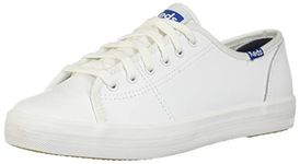 Keds Women's KICKSTART RETRO COURT LEATHER Sneaker, White/Blue, 4 UK