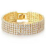 COOLSTEELANDBEYOND Sparkling Womens Crystal Rhinestones Cluster Cubic Zirconia Pave Wide Gold Color Bangle Bracelet(CA)