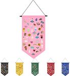 Wall Hanging Brooch Jewelry Storage Case Canvas Display Stand Enamel Pin Display Banner Holder Earrings Necklace Glitter Pin Collection Organizer (Pink)