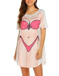 Ekouaer Women's Bikini Tshirt Funny Swimsuit Coverups Bikini Beach Swimwear Cover Up Sexy Bathing Suit Dress, Pink, L