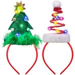 JOYIN 2 Pcs Lighted Christmas Headbands with LED lights in Springy Santa Hat& Christmas Tree Designs for Christmas and Holiday Parties (ONE SIZE FIT ALL) …