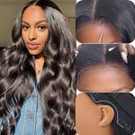 150% Density Body Wave Glueless Wigs Human Hair, 5x5 Ultra-thin Real HD Lace Human Hair Wig 24 Inch Closure Wigs with C-Shape Ear Design Pre Plucked Natural Hairline and Baby Hair Bleached Knots