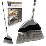 Soft Broom Indoor with 120cm Long Handle – Wave Broom Sweeping Brush with Angled Soft Bristle Brush and 4 Sections Stainless Steel Handle, Corn Broom Floor Brush for Home and Kitchen Floor Cleaning