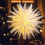 EANLOLY 3D LED Star Paper Lantern - Christmas Window Lights Indoor Decorations, Holiday Party Hanging Lighted Stars Ornaments Fairy lights, Battery Operated, 45cm