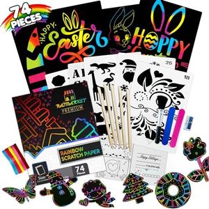 Raimarket Scratch Paper Art Set: 74-Pezzi Magic Drawing Art Craft Kids Black Scratch Paper Kit Giocattoli Scratch Art Bambini Età 3-10 Ragazze Ragazzi Vacanze, Regalo Di Compleanno Per Ragazze