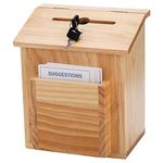 ZENFUN Wooden Suggestion Box with 50 Free Suggestion Cards, Natural Pinewood Ballot Comment Box Donation Box with Locking Hinged Lid for Countertop or Wall Mounted, 8.7'' x 9.8"x 5.8"