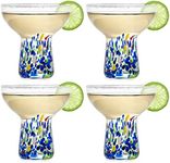 The Wine Savant Margarita Glasses - Set of 4 - Luxury Hand Blown Confetti Margaritas, Cocktails, Water, Wine, Dessert, Martini & Champagne Cinco de Mayo, Hand Blown - Mexican Confetti Design Glass