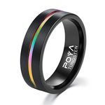 POYA 8mm Rainbow Black Tungsten Wedding Band Gorgeous Center Grooved Couples Rings, Tungsten Carbide