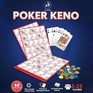 Pokeno game set with cards and chips,24 Two-Sided Boards, 500+ Chips,2 Deck of Waterproof Poker Cards,48 Unique Board Layouts,Poker Bingo Set Keno Board Game for Gathering Activity Family Casino Night