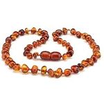 Baby J's - Cognac Amber Necklace - 100% Baltic Amber & Semi-Precious Stones - Knotted to Prevent Scattering - With Gift Pouch and Certificate of Authenticity - 32cm