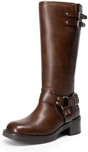 DREAM PAIRS Women's Moto Knee High Boots,Brown,9