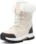 COOJOY Womens Winter Snow Boots Waterproof Shoes Walking Comfortable Hiking Tennis Booties Furry Mid Calf Warm Lightweight, Off-white, 8