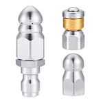 WANGCL 3 Pieces Sewer Nozzle Rotating Button Nose Sewer Jetting Nozzle Stainless Steel Fixed Sewer Nozzle Replacement Kit for 1/4 Inch Pressure Washer Hose