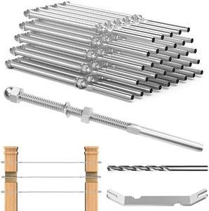 TooTaci 50 Pack 6“ Long T316 Stainless Steel Cable Railing Hardware for 4 x4 Metal/Wood Posts of 1/8 Cable Railing Kit, Marine Handed Swage Threaded Stud Tensioner for Decks, Balconies Decor