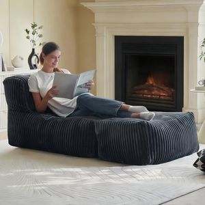Ayovoch Bean Bag Chair for Adults, Giant Bean Bag Chair with Washable Cover, Comfy Corduroy Bean Bag Lounger with Ottoman, Memory Foam Filled Bean Bag Sofa for Living Room, Bedroom, Balcony, Grey