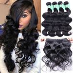 ANNELBEL Brazilian Hair 4 Bundles Body Wave 8A Virgin Unprocessed Human Hair Bundles Remy Human Hair Extensions Weave - Wavy Hair, Double Weft, Natural Black, (10", 50g)/Bundle