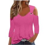 Buy Again My Orders 2024 Sexy Cold Shoulder Tops for Women UK Fall Fashion 3/4 Sleeve V Neck Tunic Shirts Ladies Elegant Hollow Out Eyelet Blouse Dressy Casual Solid Color Loose Fit Tee Shirts