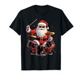 Drummer Santa Playing Drums Funny Christmas Drummer Xmas T-Shirt