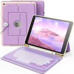 INFILAND for iPad 9th Generation Case with Keyboard 10.2 Inch iPad 9th/8th/7th Gen, Folio Cover with Pencil Holder, 7-Color Backlight, Detachable Wireless Keyboard Case for Apple iPad, Lilac Purple