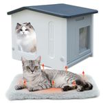 Rockever Plastic Outdoor Cat House with Escape Door, Waterproof Cat Shelters for Feral Cats Indoor Cat House with Mat, Sturdy Cat House for Outdoor Cats, Assemble Easily-Grey